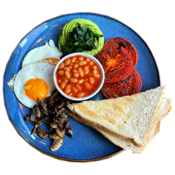 Veggie Breakfast with eggs, halloumi and vegetables in Shoreditch near Old Street – popular vegetarian breakfast (素食早餐) (desayuno vegetariano) (petit déjeuner végétarien) (vegetarisches frühstück) (ベジタリアン朝食) (colazione vegetariana).
